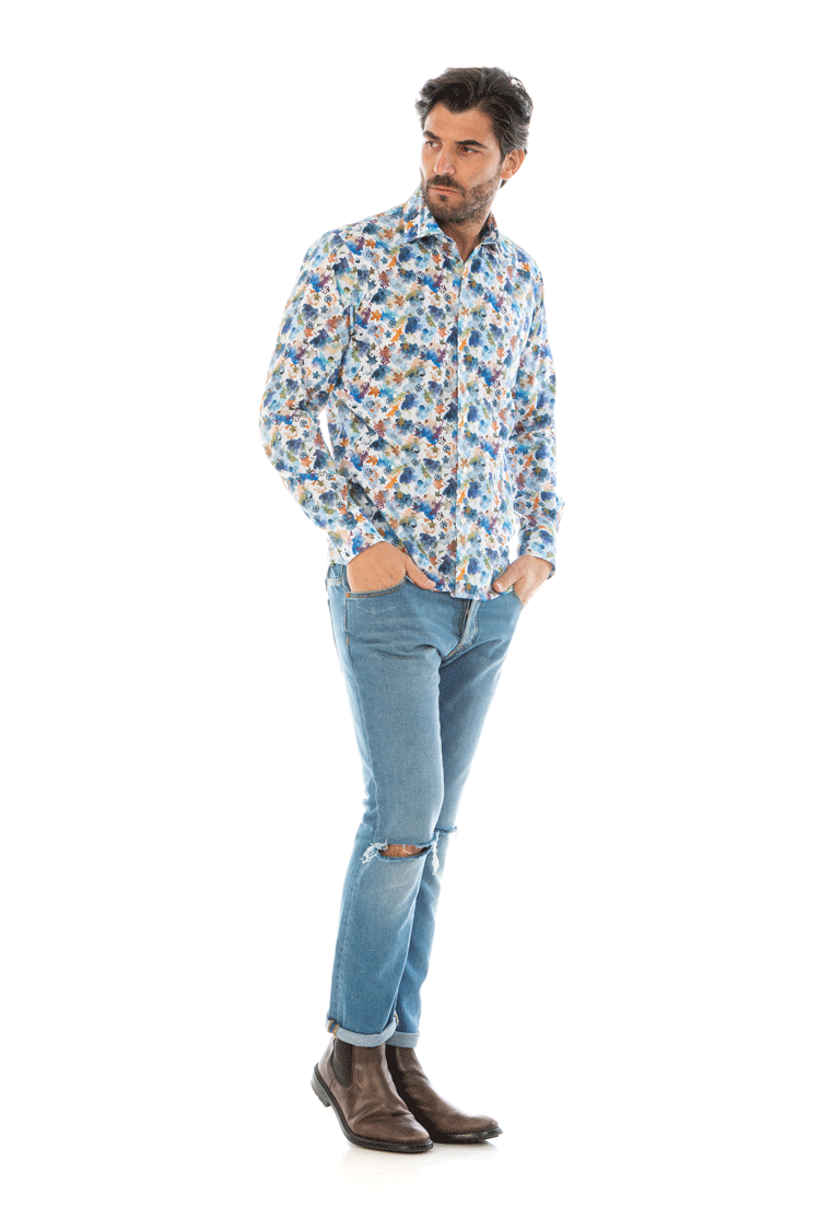 camicia uomo slim fit fantasia colorata paint