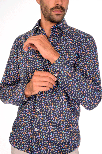 Camicia stampa fiori colorati collo italiano