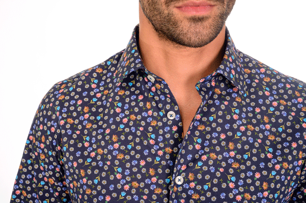 Camicia stampa fiori colorati collo italiano