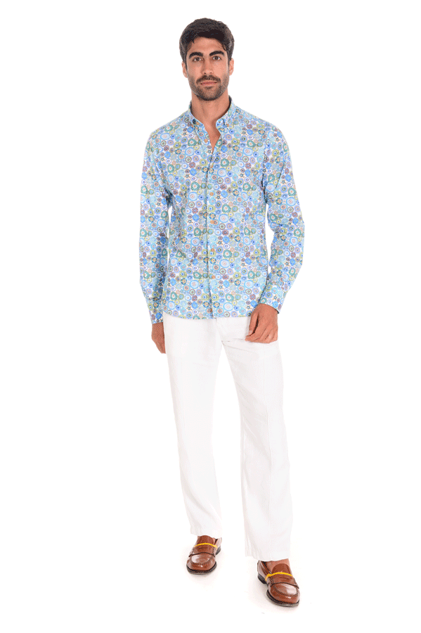 Camicia stampa vintage botton down legno slim fit