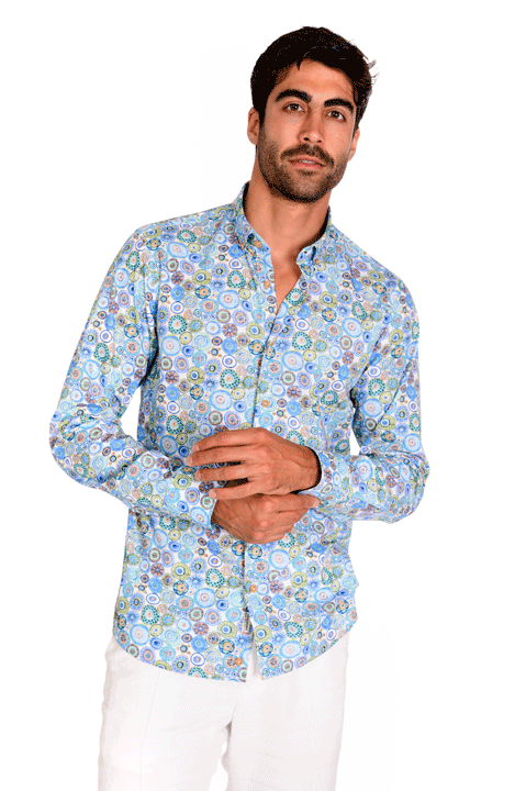 Camicia stampa vintage botton down legno slim fit