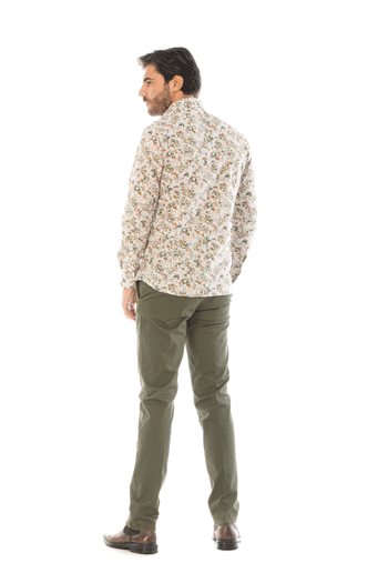 camicia uomo regular fit righe bianca e beige stampa fiori