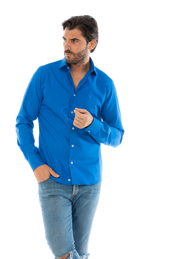 camicia uomo blu elettrico chiaro extra slim fit