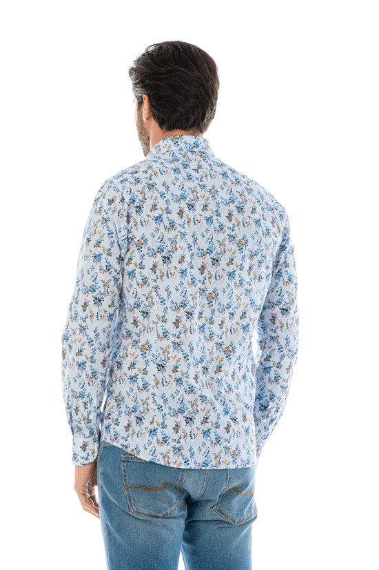 camicia uomo tessuto leggiuno micro pattern stampa fiori slim fit