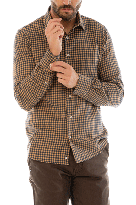 camicia uomo beige wool a quadri blu slim fit vibenfactorystore