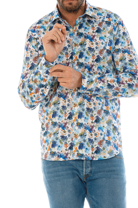 camicia uomo slim fit fantasia colorata paint